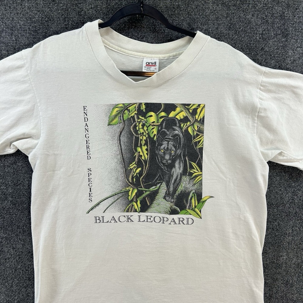 VTG Endangered Species Shirt L Black Panther Single Stitch Wildlife 90s USA Made
